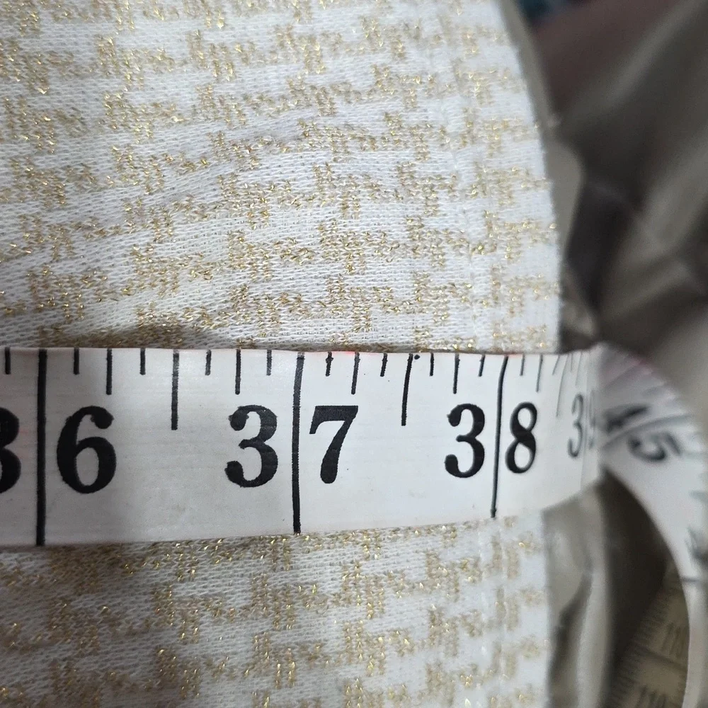 Draper James RSVP Women's Dress Cream/Shimmery Gold Houndstooth Tiered Sz L EUC - Picture 4 of 5